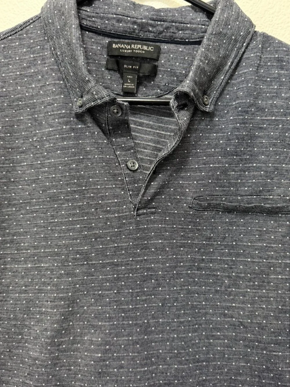 Banana Republic luxury touch slim fit dark gray and white polo shirt, men's L